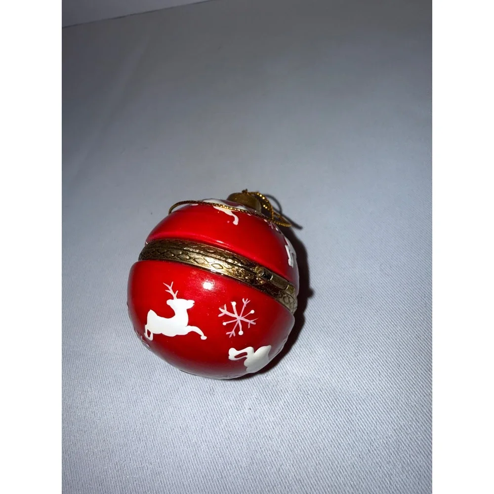 Vintage Porcelain Hinged Trinket Box Christmas Ornaments Santa Reindeer Set of 5